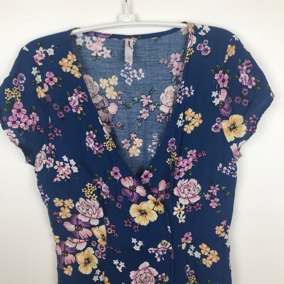 XHILARATION Blue Floral V- Neck Dress Size M - Picture 5 of 8